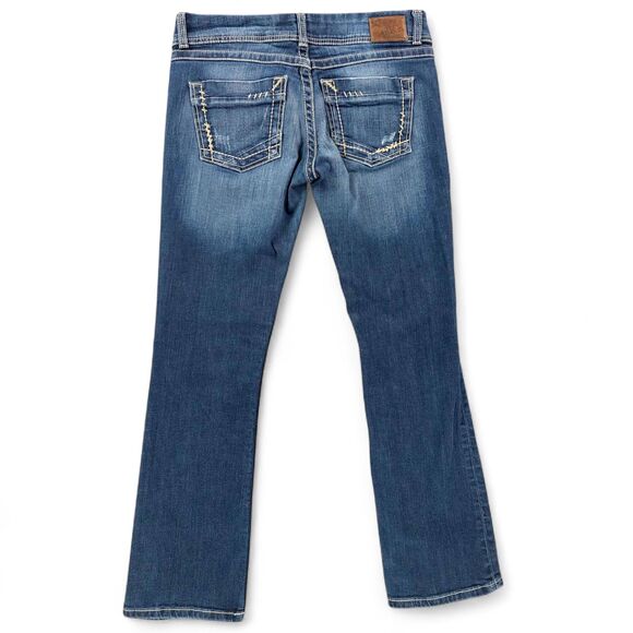 BKE Jeans Womens 29R Blue Sabrina Bootcut Stretch Denim Whiskered Faded Mid Rise - Picture 2 of 11